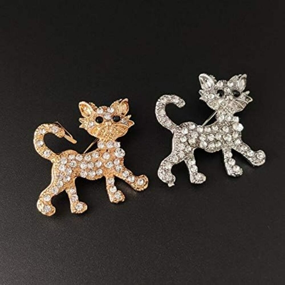 Cute Cat Brooch Pin Crystal Alloy Cat Brooch Sparkling Lucky Cat Brooch for Woma - Picture 4 of 4